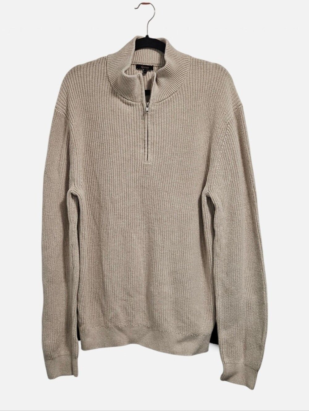 Quince Men's Quarter Zip Sweater Large Oatmeal Chunky Knit Pullover Old Money